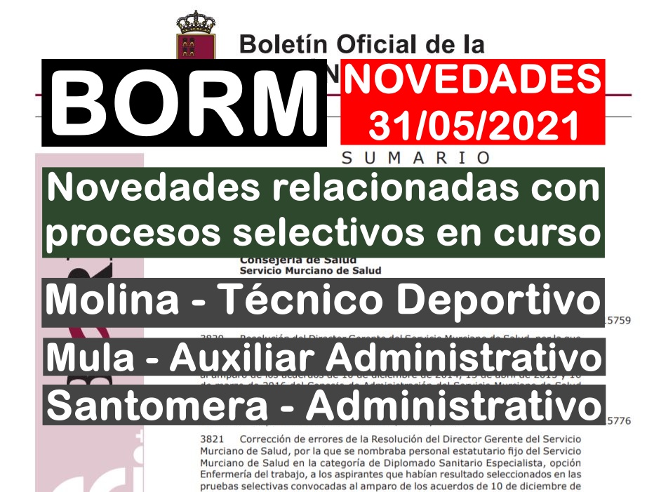 procesos selectivos en el BORM del 31/05/2021