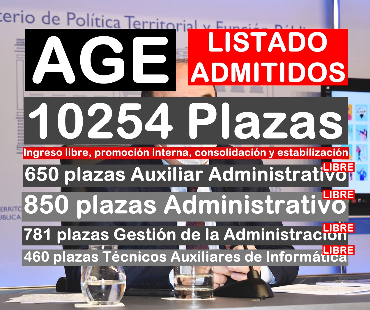 Lista de admitidos de las oposiciones a administrativos de la AGE 2021