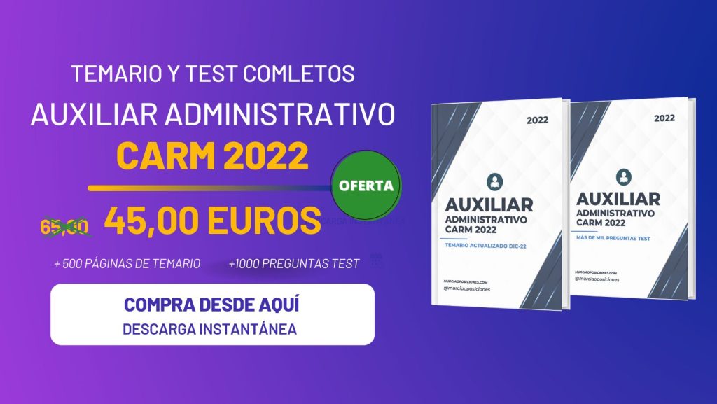 TEMARIO Y TEST AUXILIAR ADMINISTRATIVO CARM 2022 OFERTA CONJUNTA BANNER WEB