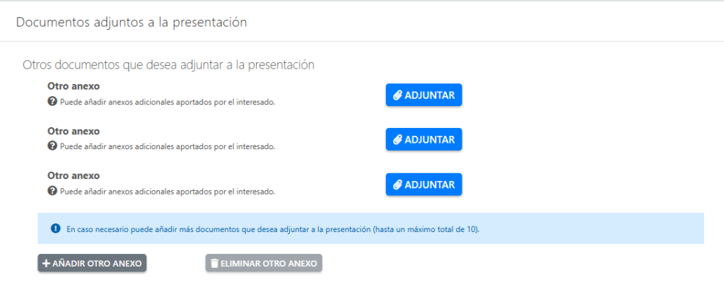 Apartado para adjuntar documentación de exención o bonificación de la tasa
