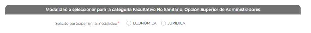 Selector de modalidad en las categorías que lo requieren