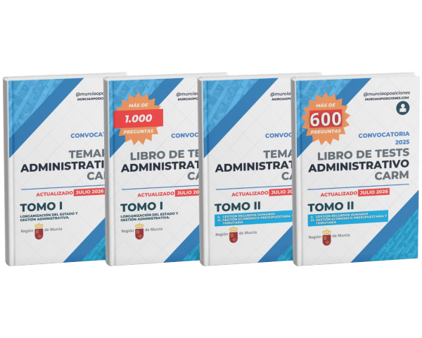 Pack completo Administrativo CARM 2025 actualizado 2026 PDF 1 Pack completo Administrativo CARM actualizado 2026 con los cuatro libros: Tomo I, tests Tomo I, Tomo II y tests Tomo II