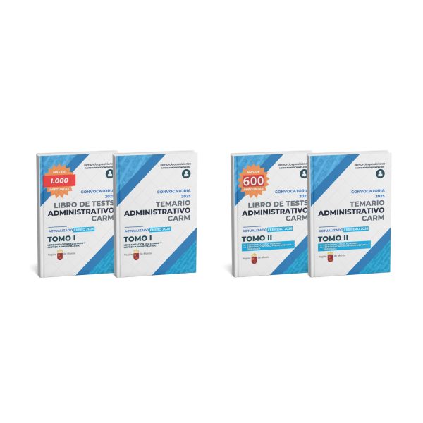 Pack completo Administrativo CARM 2025 actualizado 2026: Tomo I + Tomo II + Tests PDF 1 Pack completo Administrativo CARM actualizado 2026 con los cuatro libros: Tomo I, tests Tomo I, Tomo II y tests Tomo II