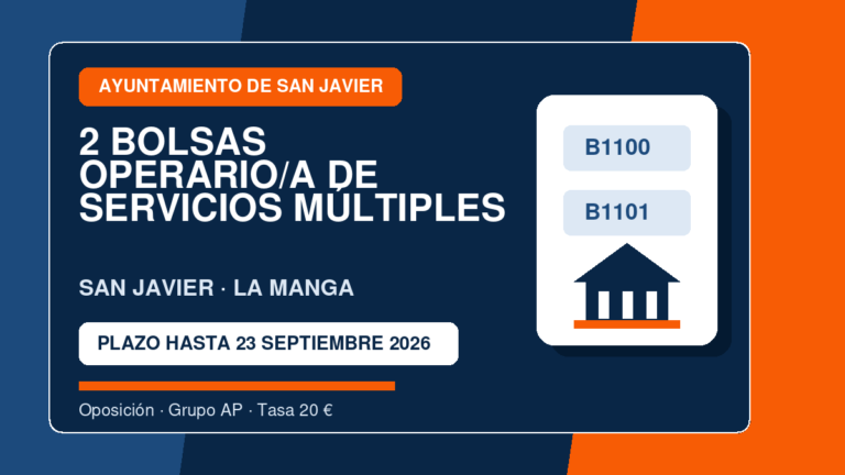 Convocatoria: 2 bolsas de Operario/a de Servicios Múltiples en San Javier y La Manga: plazo abierto