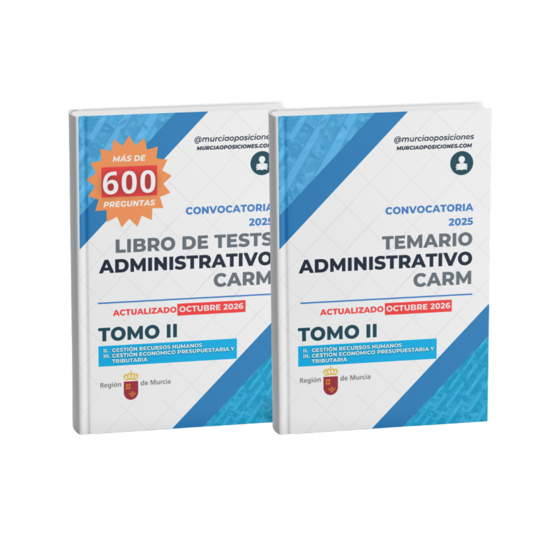 Temario y tests Administrativo CARM 2026 Tomo II actualizados en octubre de 2026
